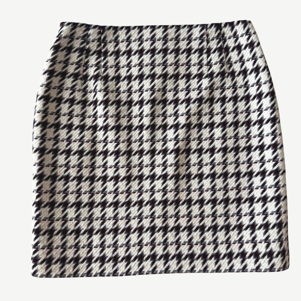 WHBM Houndstooth Wool Blend Pencil Skirt White Burgundy pink 4 6 8 preppy career